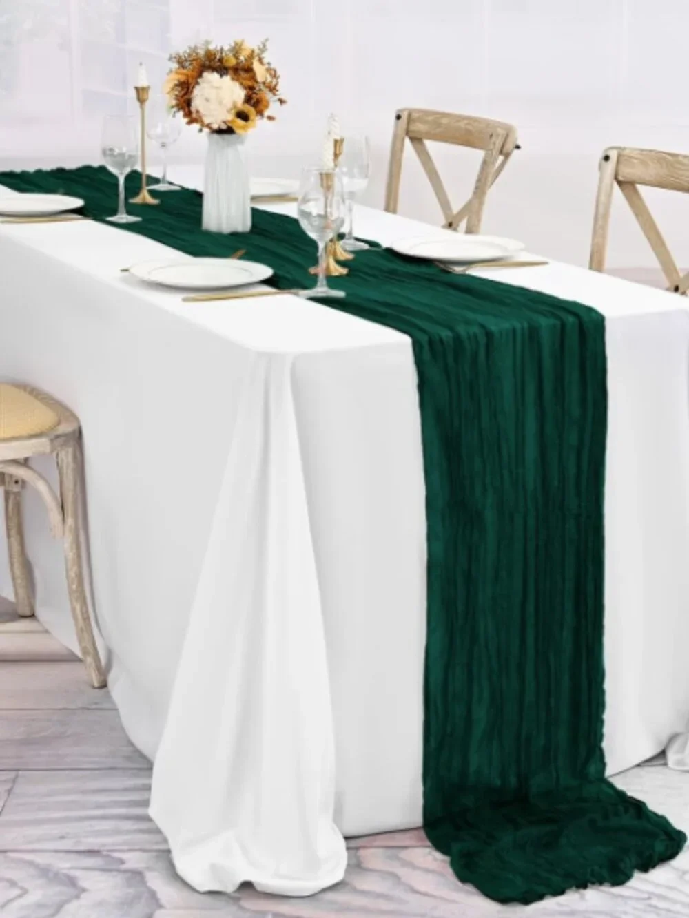 Dark Green Cheese Cloth Tablecloth for Events and Weddings! 35x120 Inch | 12 pk